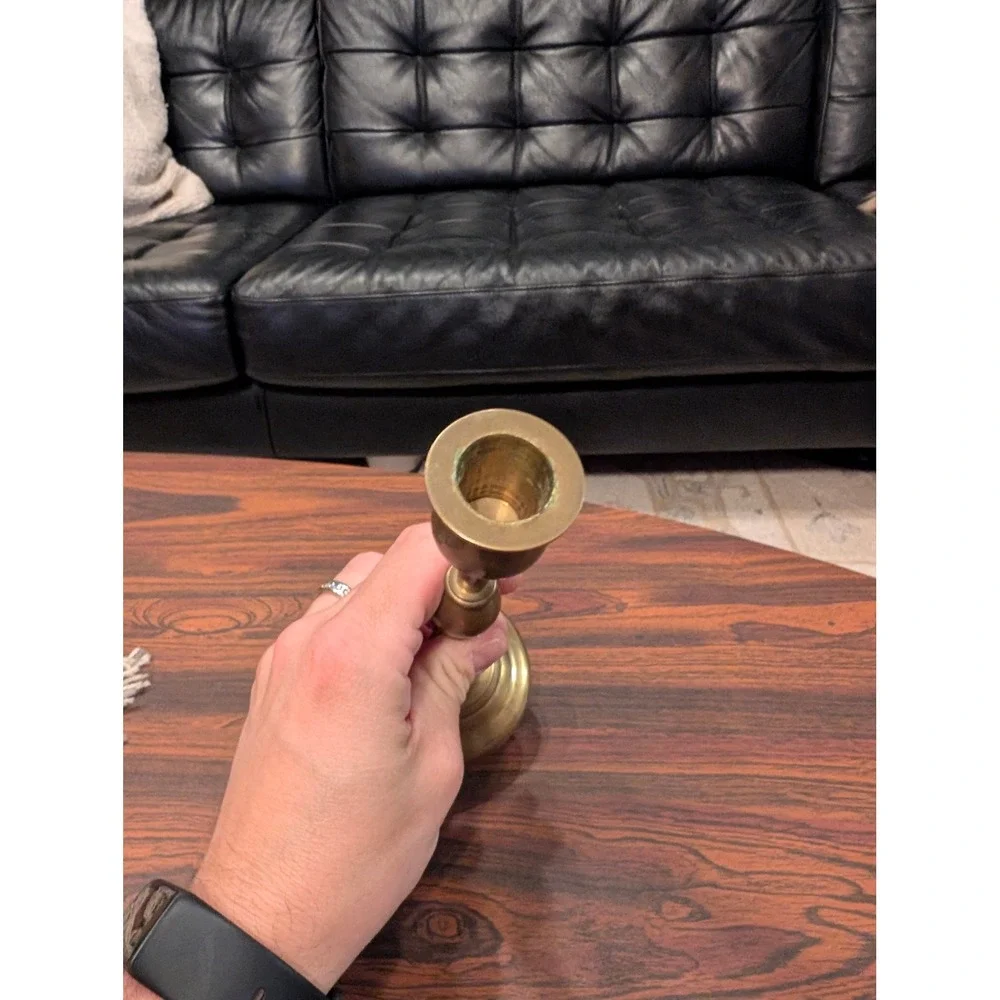 Vintage Solid Brass Taper Candlestick Holder 8 Inch Turned Spindle Design Gold